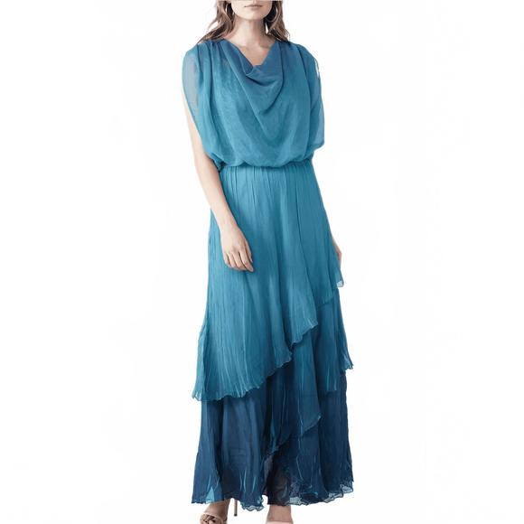 NEW KOMAROV komarov ombre cowl neck tiered chiffon ruffle dress - violet blue in